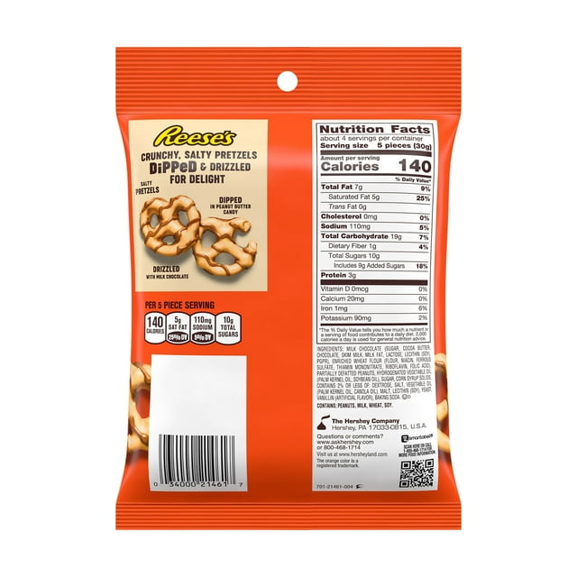 Reese's Milk Chocolate Peanut Butter Dipped Pretzels, Bag 4.25 oz