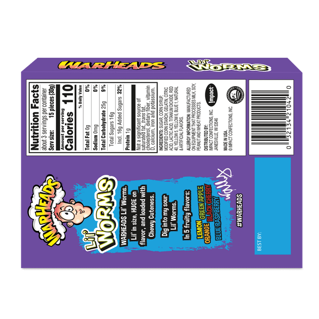 WarHeads Lil' Worm Gummi Candy Chews, 3.5oz